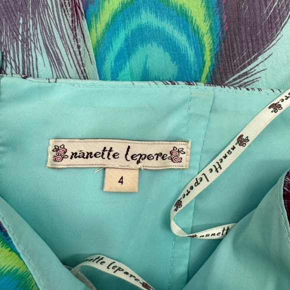 Nanette Lepore Peacock Print Shirred Strapless Silk Dress - Light Blue - Size 4 - Picture 6 of 7